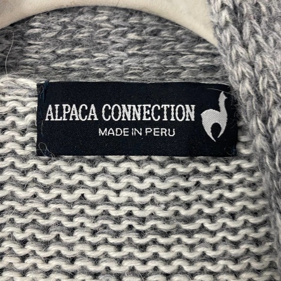 Alpaca Connection Cardigan Medium Gray Striped Alpaca Wool Knit Short Sleeve - Picture 6 of 8